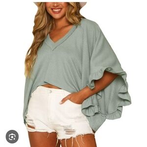 Peach Love California The Sandy Waffle Knit pullover in light blue